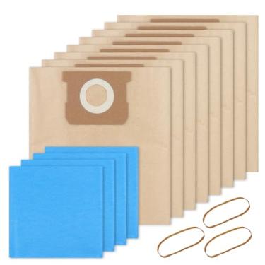 Imagem de SavStor Saco de aspirador de pó 19-3100 Shop compatível com Stanley aspirador de pó seco e molhado de 5 a 6 galões, 8 pacotes de saco de filtro descartável, 4 sacos reutilizáveis e 3 laços de couro