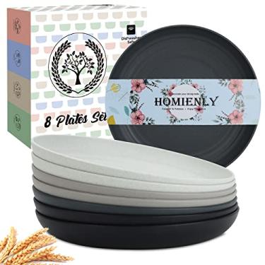 Imagem de Jogo de 8 pratos fundos de jantar Homienly, pratos de palha de trigo (alternativa ao plástico), podem ir ao micro-ondas e lava-louças, inquebráveis, perfeitos para crianças, em 4 cores (cinza pedra