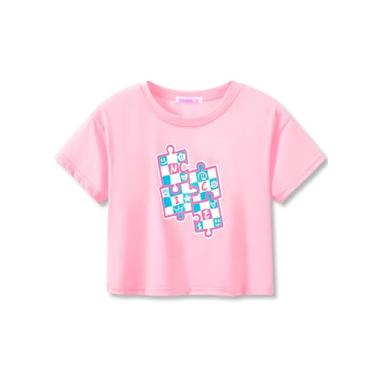 Imagem de Serdomi Blusa cropped elegante de grafite/borboleta/tropical para meninas pequenas e grandes - roupas legais de verão tamanho 6-18, Quebra-cabeça rosa, 10