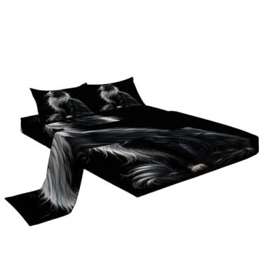 Imagem de Eojctoy Jogo de lençol de solteiro de 4 peças - Animal Maine Coon Cat - 1 lençol com elástico, 1 lençol de cima, 2 fronhas - Qualidade de hotel - Super macio e respirável - Jogo de lençol para quarto