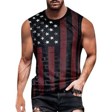 Imagem de Camiseta masculina 4th of July 1776 Muscle Tank Memorial Day Gym sem mangas para treino com bandeira americana, Preto - Bandeira americana e vermelha, 3G