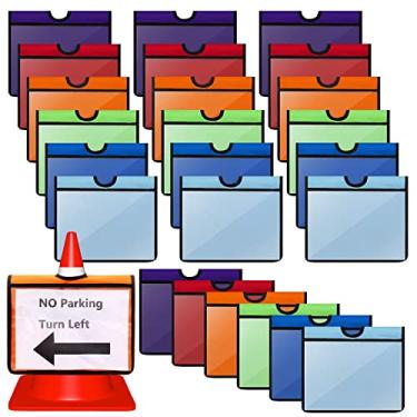 Imagem de Kanayu Conjunto de 24 capas de cone de trânsito com bolsos para sinalização de mensagem para cautela, atividades ao ar livre, sinais de aviso, treinamento esportivo de segurança (multicolorido)