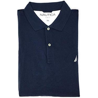 Imagem de Camisa polo masculina Nautica slim fit de algodão liso e manga curta, Azul marino, Medium