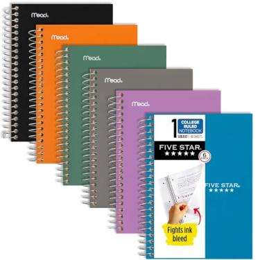 Imagem de Five Star Cadernos pessoais, pautados universitários, 17,78 cm x 11,8 cm, 80 folhas, pacote com 6 (450048A-ECM)