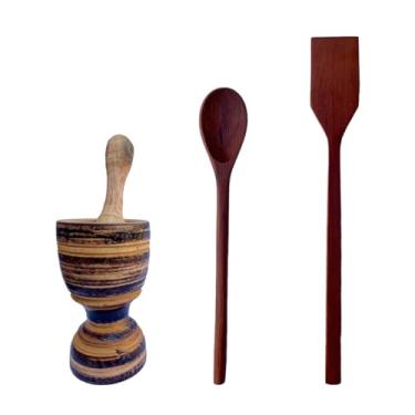 Imagem de Kit 1 Pilão de madeira,1 Colher de pau p/Mingau e Pá p/Angu