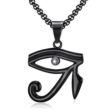 Imagem de CZ 3D Olho de Hórus Proteção Egípcia Copta Ankh Colar de Aço Inoxidável Pingente de Cruz para Homens, Corrente de 60 cm Olho da Providência/Olho Que Tudo Vê/Azul Olho Malvado Joias Presente