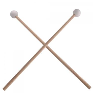 Imagem de Colaxi 2 bastões de percussão, xilofone, malho com cabo de madeira, marimba, martelo para glockenspiel, de madeira, carrilhão de palco, branco