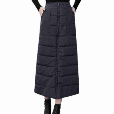 Imagem de Meio Avental de Inverno, Saia de Algodão Espessada de Cintura Alta, Bolso Prático Quente para Mulheres (3XL)