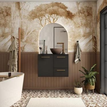 Imagem de Gabinete para Banheiro em Aço com Tampo de Vidro Preto