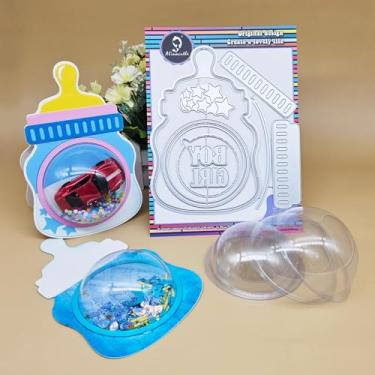 Imagem de Alinacutle Caixa de presente matrizes de corte de metal e cúpulas de plástico para artesanato em papel feito à mão para decoração de cartões comemorativos (garrafa de leite cortada e cúpulas de 5