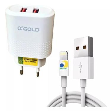 Imagem de Kit Carregador Fonte Adaptador Cor Branco - Tipo C - IOS -V8 - Agold, 