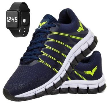 Imagem de Tênis Masculino Corrida Caminhada Veloz + Relogio - GP, Azul, 39, Masc