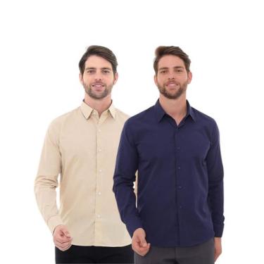 Imagem de KIT Masculino 2 Peças - Camisa Social Premium Tipo Linho Bege e  Camis