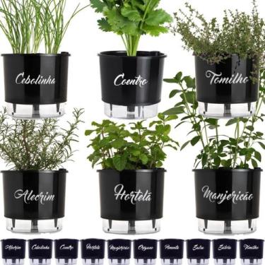 Imagem de Kit 6 Vaso Raiz Autoirrigável Temperos Gourmet Preto N3 16x14 Médio Au