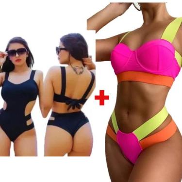 Imagem de Biquini Neon Tiras Grossa+ Maiô Com Bojo Neon Lançamen Verão - Biquini
