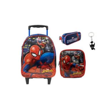 Imagem de Kit Spider Man Mochila de Rodas + Lancheira + Estojo + Chave - Xeryus