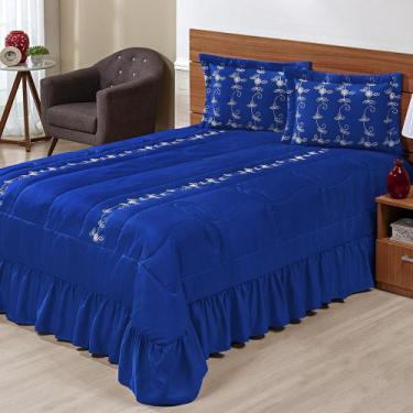 Imagem de Kit Cobre Leito Casal Super King Lisse 03 Peças Colcha Azul Royal - At