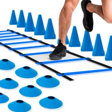 Imagem de Kit Escada de Agilidade Treinamento Funcional Corda de Pular Academia 