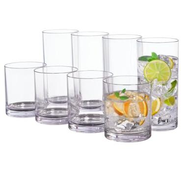 Imagem de US Acrylic Copos reutilizáveis de plástico transparente, clássicos (conjunto de 8) rocks de 355 ml e copos de água de 473 ml | Copos sem BPA, feitos nos EUA | Seguro para lava-louças na prateleira