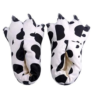 Imagem de Pantufas fofas de animais de pelúcia para adultos, felpudas, quentes, para casa, Vaca, Medium