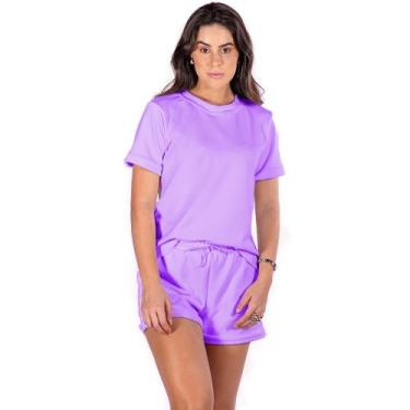 Imagem de Conjunto Feminino Verão Short Blusa Soltinho Manga Curta Com Gola Redo