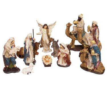 Imagem de VILLAGE GIFT IMPORTERS Conjunto de presépio de mesa interna de 11 peças | Sagrada Família com três reis em camelos, um pastor e animais | Decoração tradicional cristã | Decoração cristã religiosa