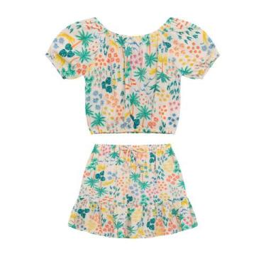 Imagem de Conjunto Infantil Menina Em Viscose, Blusa Ciganinha E Saia Com Cadarç