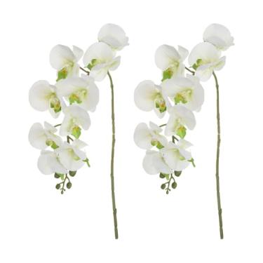 Imagem de PATIKIL Hastes artificiais de orquídea de 96 cm, 2 ramos de flores falsas Phalaenopsis, toque real para decoração de casa, escritório, casamento, centro de mesa, branco/verde