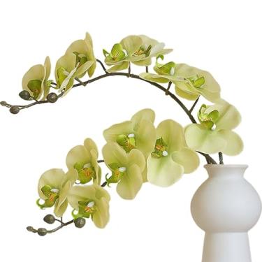 Imagem de Lovmeety 4 peças de flores artificiais Phalaenopsis borboleta verde orquídea buquê de orquídeas de toque real, flores falsas de orquídea de borboleta, ramos para festa de casamento, decoração de