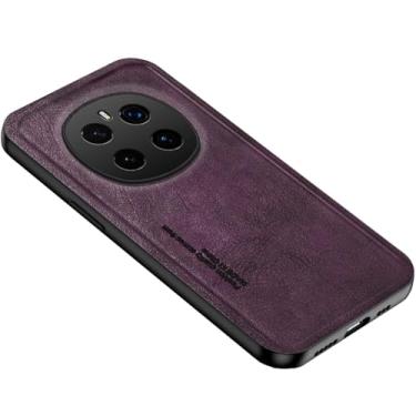 Imagem de HAO RIYLN Capa de couro para Honor Magic 7 Pro/7, proteção de lente com tudo incluído, capa fina, suporte de suporte para carro, capa de negócios leve, roxa, 7