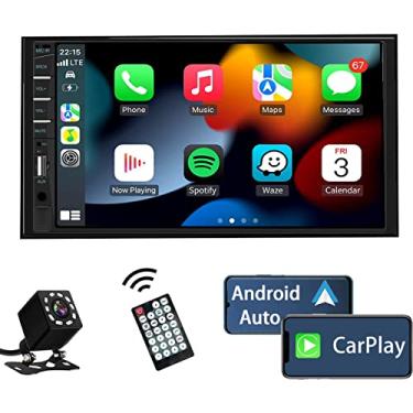 Imagem de Naifay Estéreo de carro Double Din compatível com Apple Carplay e Android Auto, tela sensível ao toque HD de 7 polegadas, receptores de áudio de carro, Bluetooth, câmera de reserva, link espelhado,