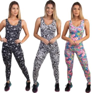 Imagem de KIT 3 Macacão Longo Estampado Sem Bojo Serra e Mar Roupa Para Academia Treino Moda Fitness-Feminino