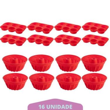 Imagem de 8 Kit Forma Cupcake + Forma Espiral Sortida Pudim Silicone - QUALITY H