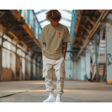 Imagem de Camiseta Masculina Oversized Japão Por do Sol Premium - Fábrica, Bege,