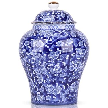 Imagem de XINGYAN Pote de Gengibre Chinês com Tampa Estilo Antigo Chinês, Vaso Decorativo Retrô de Porcelana Azul e Branca com Flores de Cerâmica, Vaso Tradicional Estilo Ming e Qing (Pote de Flores)