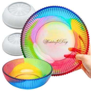 Imagem de Moldes grandes de resina de silicone 25,4 cm 20,3 cm redondo listrado fundo molde de fundição de resina epóxi pacote com 2 moldes de cimento de concreto para vaso faça você mesmo, recipiente de