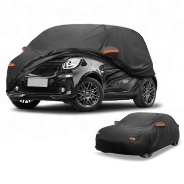 Imagem de Partuto Capa de carro à prova d'água para todos os climas, automotiva, externa, anti-UV, proteção solar e chuva, cobertura externa completa para Kia Forte preta com tiras refletoras