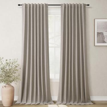 Imagem de Cortinas blackout pretas de 262 cm, conjunto de 2 painéis, abas traseiras, isolamento térmico, de linho natural, texturizadas, redução de ruído, cinza-escuro, neutro, escurecimento da sala de estar,