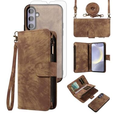 Imagem de Asuwish Capa de celular para Samsung Galaxy S24 Plus S24+ 5G com zíper carteira celular com protetor de tela de vidro temperado alça transversal flip suporte para cartão de crédito S24plus 24S + S 24