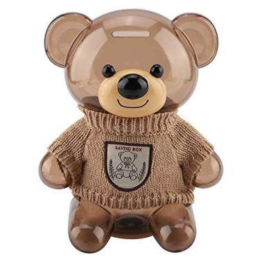 Imagem de Mealheiro transparente de urso retrô infantil, cofrinho para decoração de coleção e presente de aniversário, tamanho grande para cultivar hábitos financeiros (Jaqueta bege urso transparente)