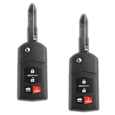 Imagem de 2 chaves de substituição KeylessOption para controle remoto Mazda MX-5 Mazda 3 Mazda 6 2010, 2012, 2013, 2014, 2015, Mazda 3, Mazda 6, 4 botões BGBX1T478SKE125-01, guia de programação incluído