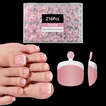 Imagem de OPkssnails Unhas Dos Pés Com Prensa Francesa, Pontas De Gel Suave Francesas Brancas, 216 Unidades De Unhas Dos Pés Curtas Quadradas Rosa Para Mulheres, Extensões De Unhas Postiças De Acrílico Soak O