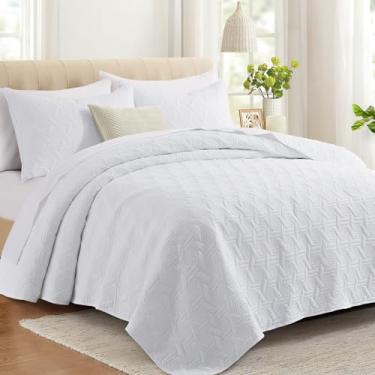 Imagem de Lavsiry Jogo de cama queen size branco com fronhas, colcha leve de verão, cobertor acolchoado macio, edredom fino para todas as estações