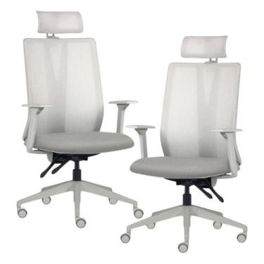 Imagem de Kit 2 Cadeiras Escritório Giratória Presidente Flow F02 Base Cinza Cre