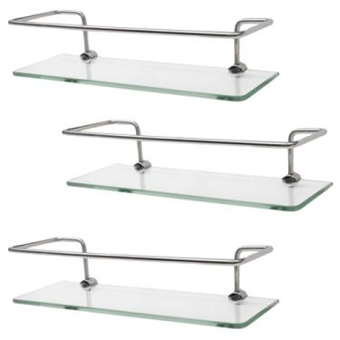 Imagem de Kit 03 Porta Shampoo Reto 30cm Prateleira Base de Vidro 6mm Fixação Dupla Resistente