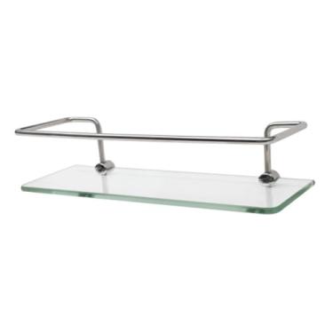 Imagem de Porta Shampoo Reto 30cm Vidro e Suporte Fixação Dupla Prateleira de parede em Alumínio