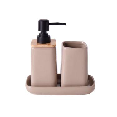 Imagem de Kit 3 Peças para Banheiro em Cerâmica Bege CQ0010 BTC