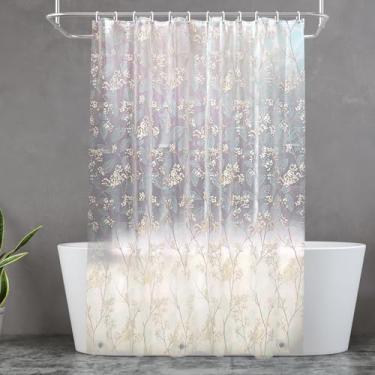 Imagem de HADEEONG Cortina de chuveiro PEVA, cortina de chuveiro premium repelente de água 72 x 72 com 3 pesos magnéticos para box de chuveiro, banheiras (flor-2)