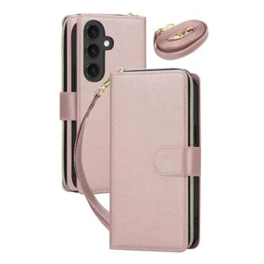 Imagem de HJZSZX Para Samsung A23 (4G 5G) Capa de couro com zíper e carteira para celular, tiracolo, capa flip (para Samsung A23 (4G 5G)/ouro rosa)