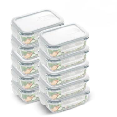 Imagem de Kit 10 Potes Hermético 640ml Vidro 4 Travas Marmita(KIT 5 PEÇAS 640ML)